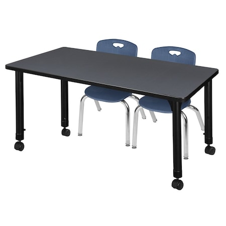 Regency Regency Kee 48 x 24 in. Mobile Adjustable Classroom Table- Grey & 2 Andy 12 in. Stack Chairs- Blue MT4824GYAPCBK45NV